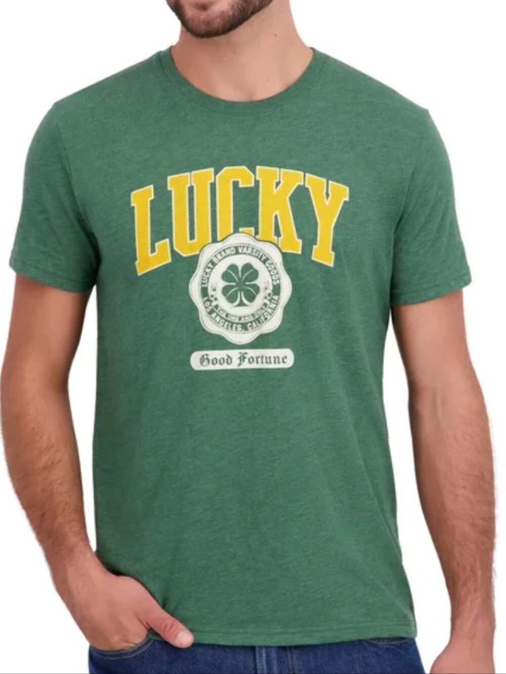 NEW!!! Lucky Brand Men’s Graphic Tee Shirt Good Fortune Green Yellow Size Medium
